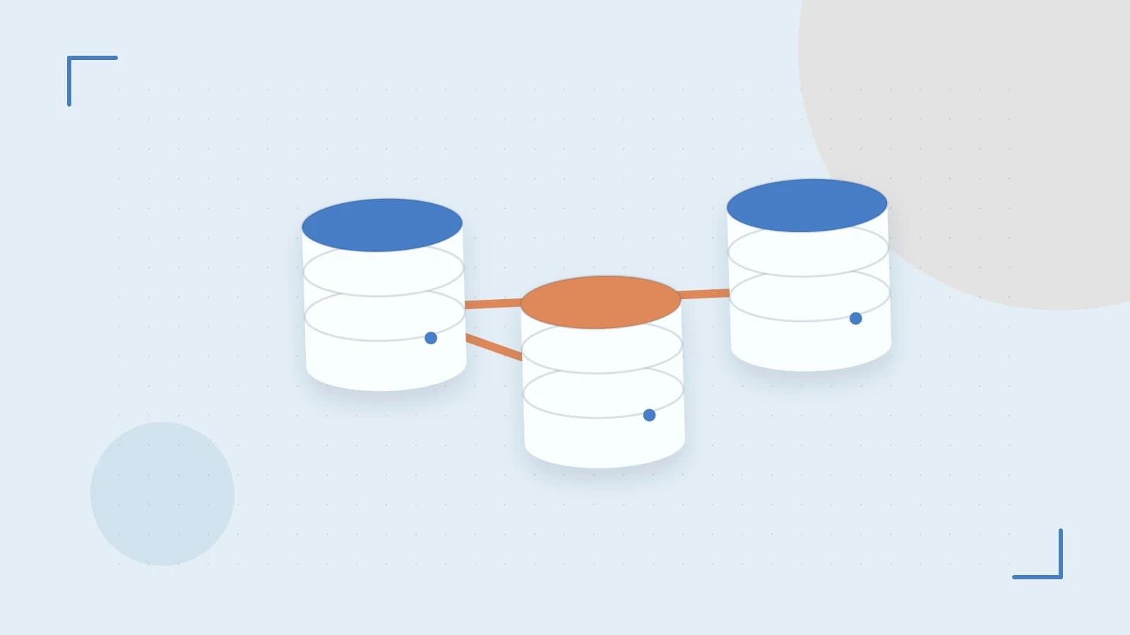 Editorial illustration of structured records, database cylinders and relationships between tables