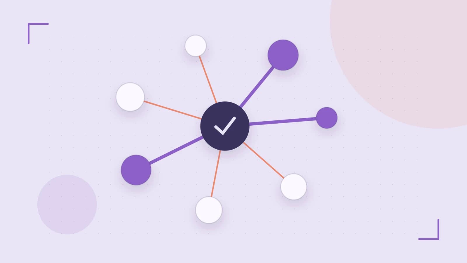 Editorial illustration of an algorithmic node graph with branching paths and a highlighted result