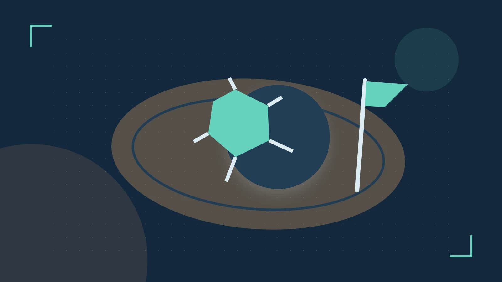 Editorial illustration of a stylized sports ball, stadium geometry and dynamic arcs