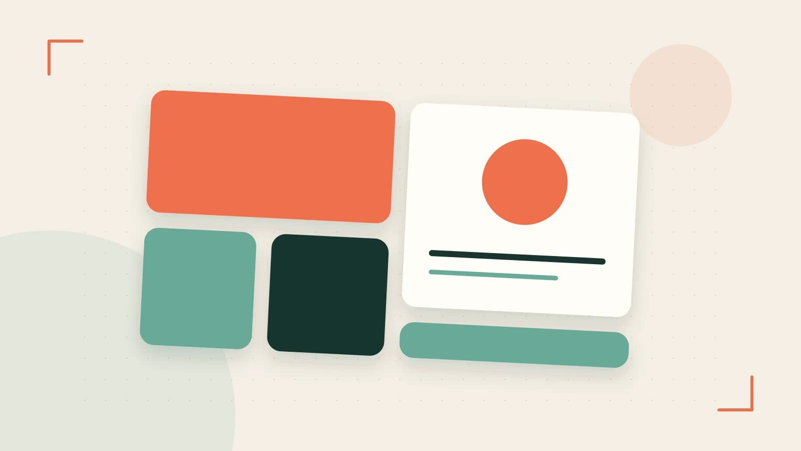 Editorial illustration of responsive browser layouts, overlapping design components and a color system