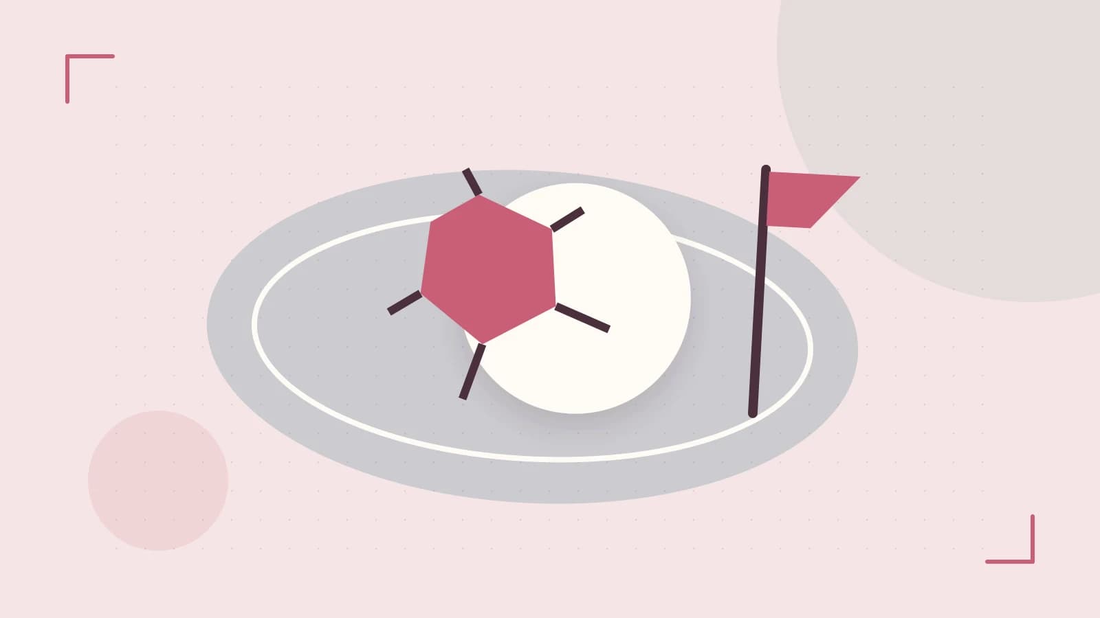 Editorial illustration of a stylized sports ball, stadium geometry and dynamic arcs