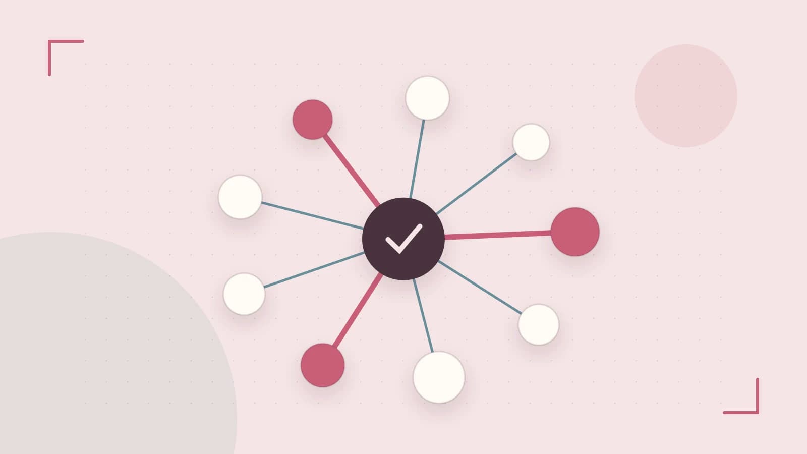 Editorial illustration of an algorithmic node graph with branching paths and a highlighted result