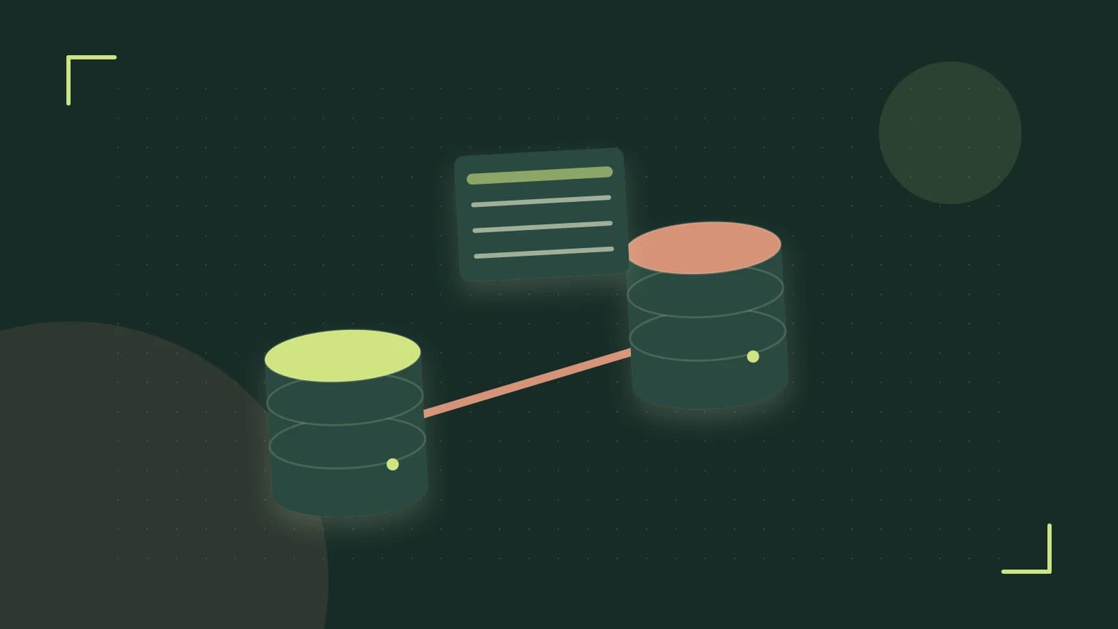 Editorial illustration of structured records, database cylinders and relationships between tables