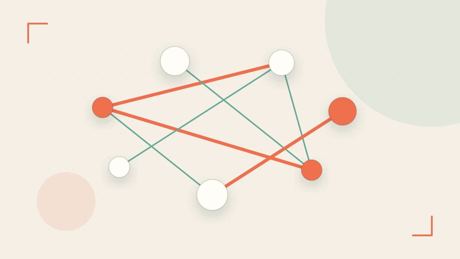 Editorial illustration of an algorithmic node graph with branching paths and a highlighted result