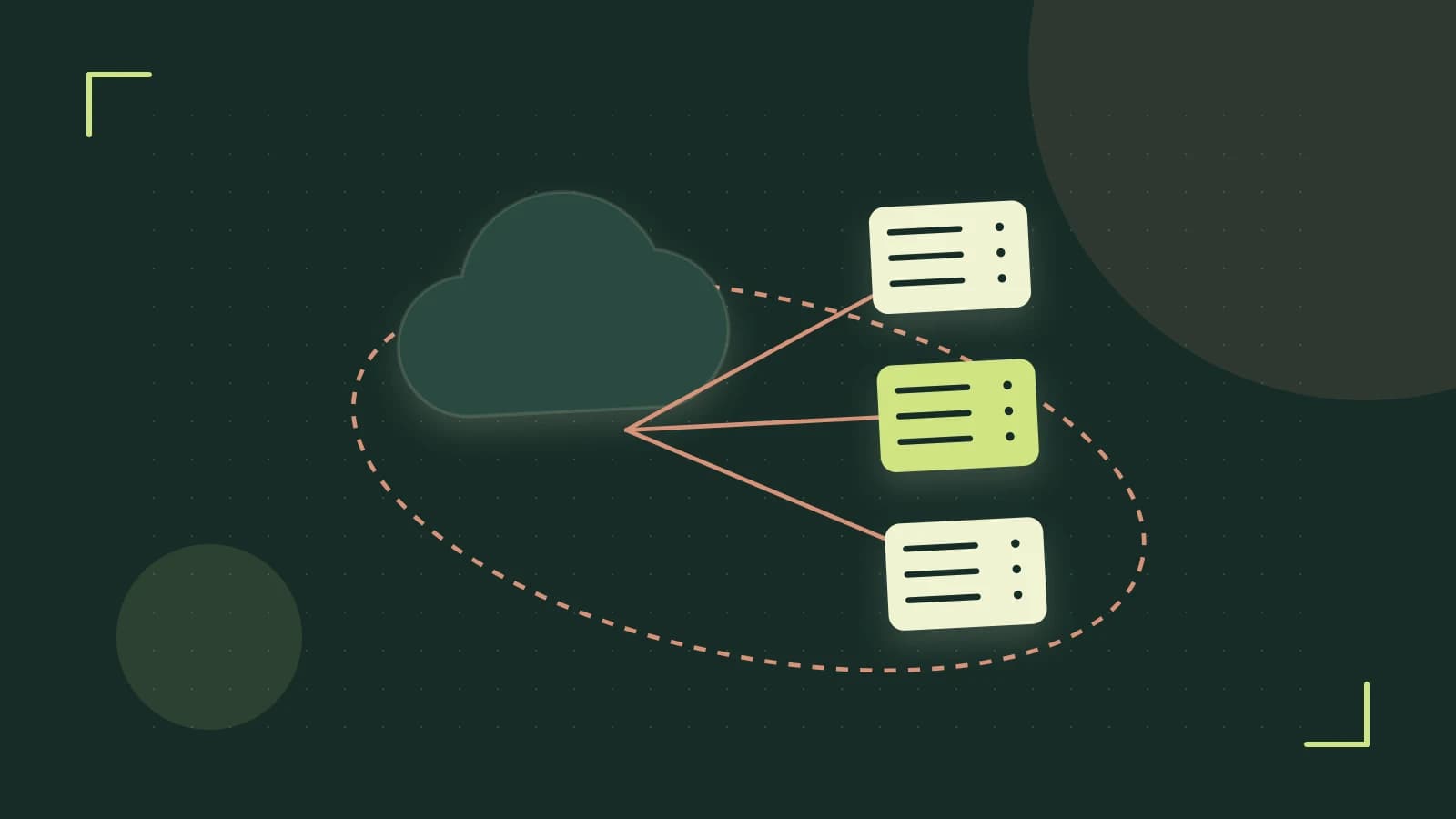 Editorial illustration of cloud infrastructure, connected server racks and an orbital service map