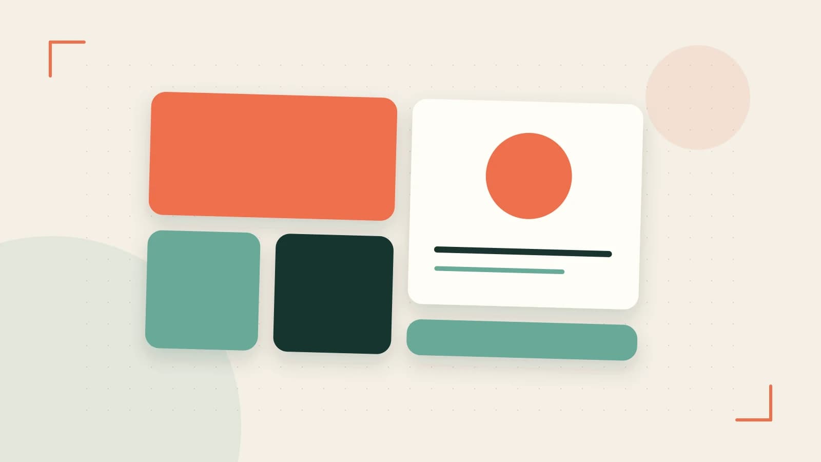 Editorial illustration of responsive browser layouts, overlapping design components and a color system