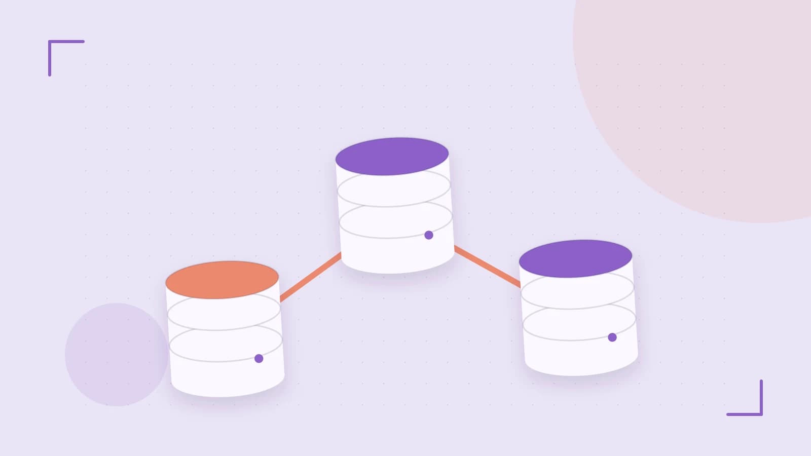Editorial illustration of structured records, database cylinders and relationships between tables