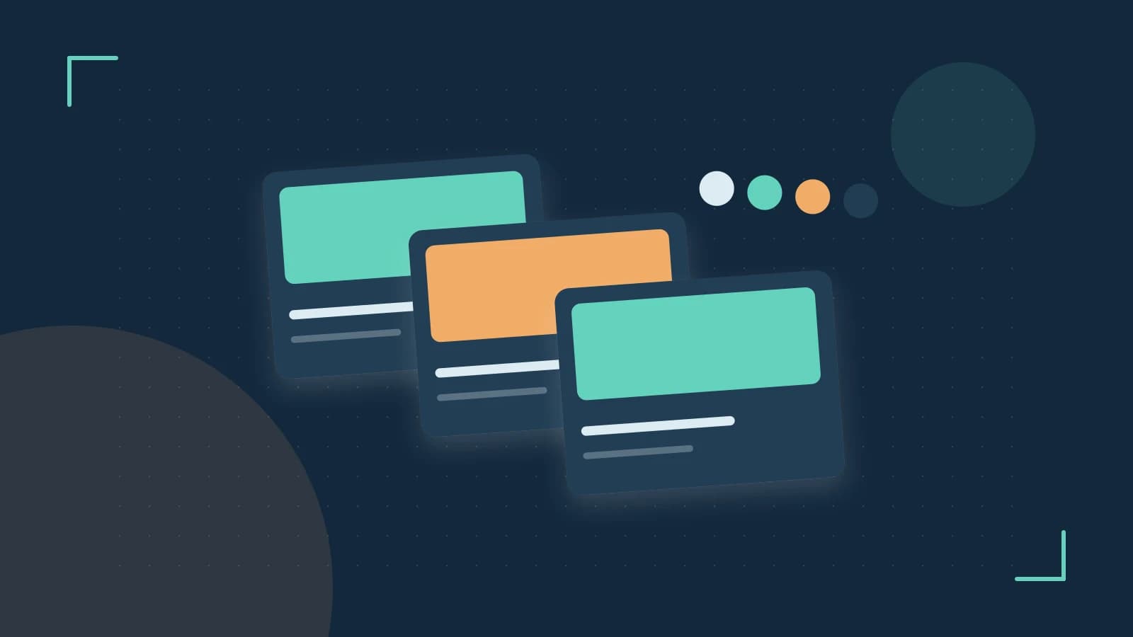 Editorial illustration of responsive browser layouts, overlapping design components and a color system