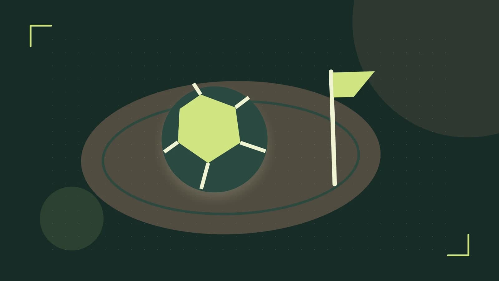 Editorial illustration of a stylized sports ball, stadium geometry and dynamic arcs