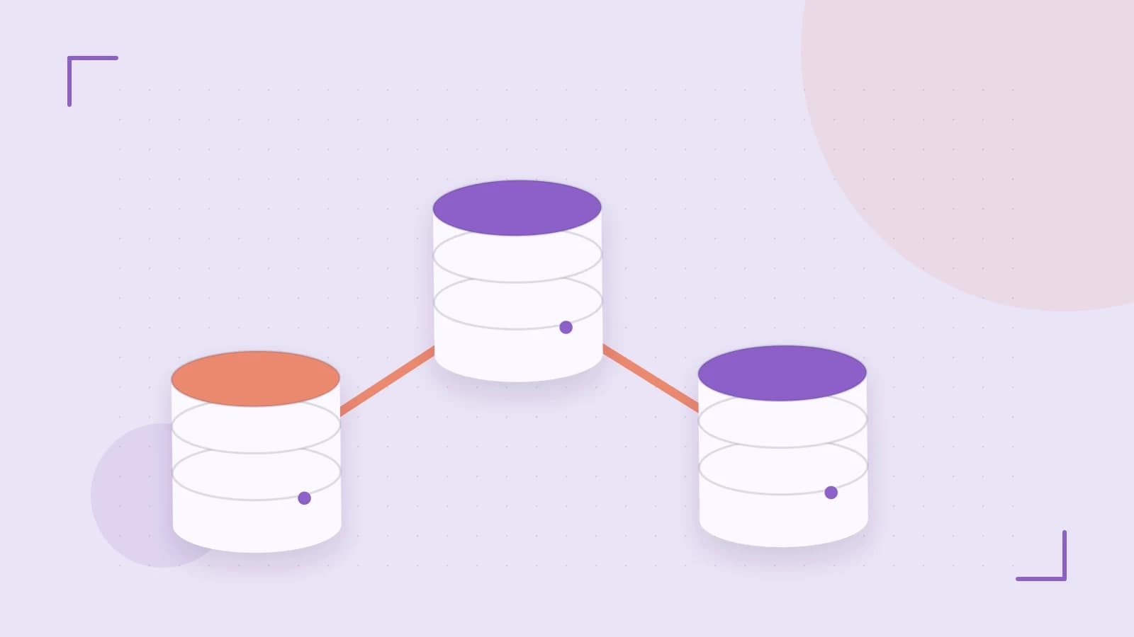 Editorial illustration of structured records, database cylinders and relationships between tables