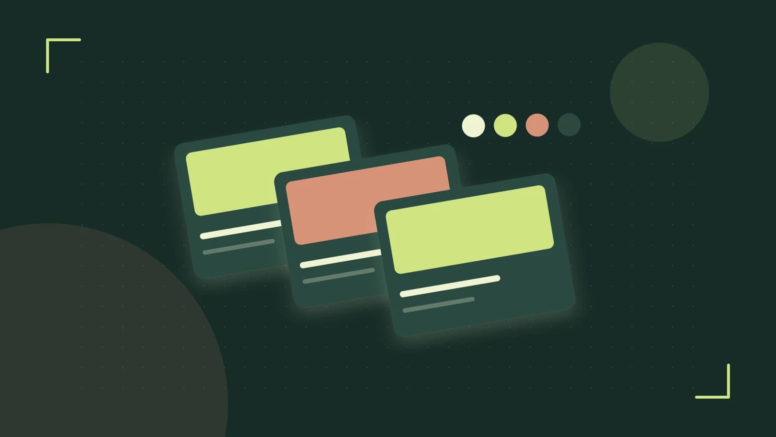 Editorial illustration of responsive browser layouts, overlapping design components and a color system