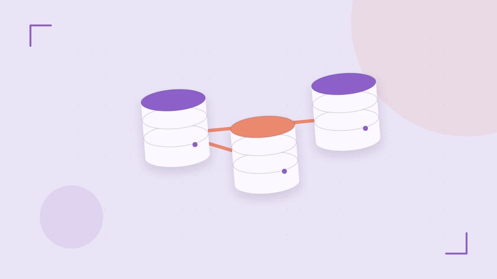 Editorial illustration of structured records, database cylinders and relationships between tables