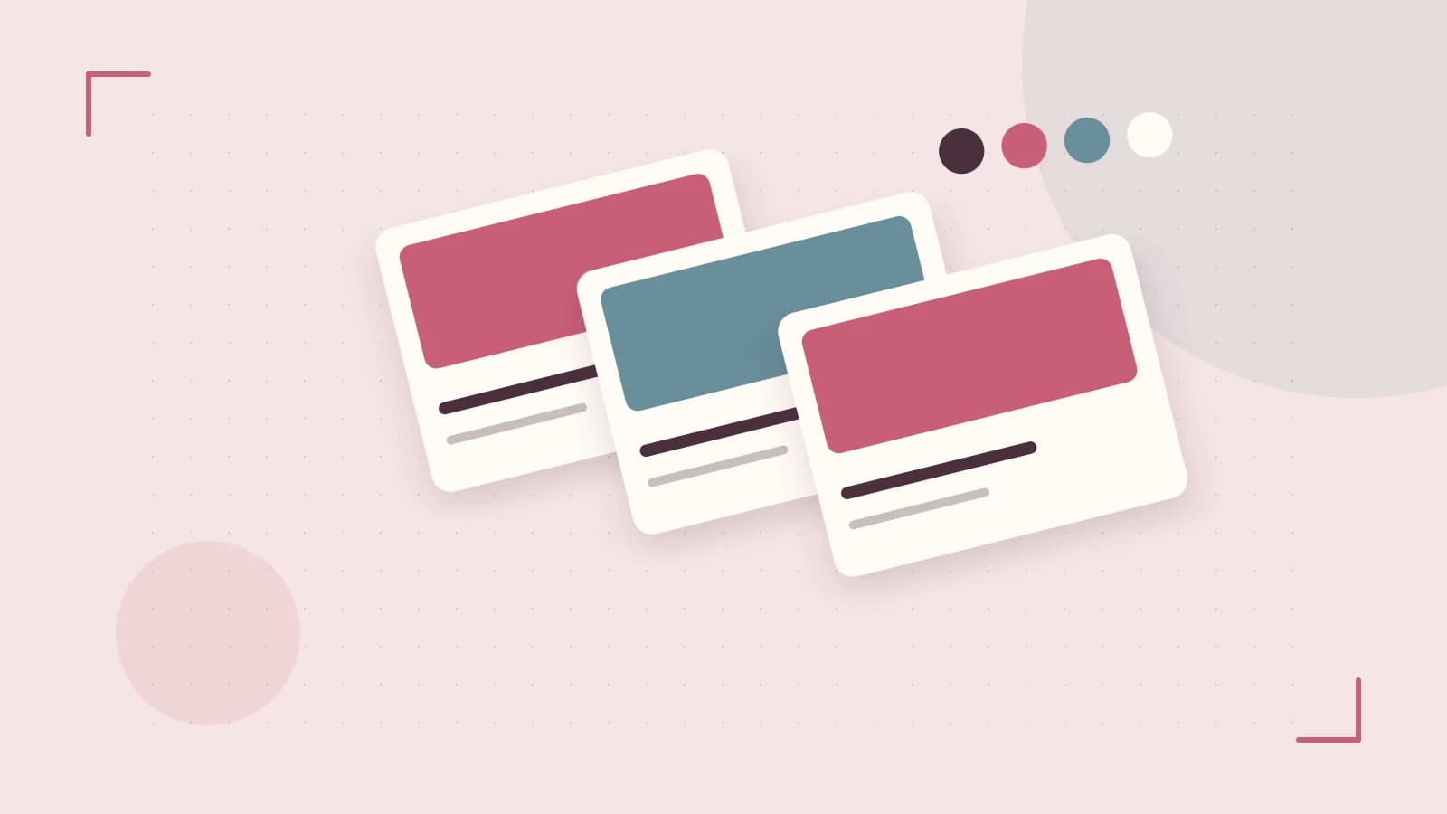 Editorial illustration of responsive browser layouts, overlapping design components and a color system