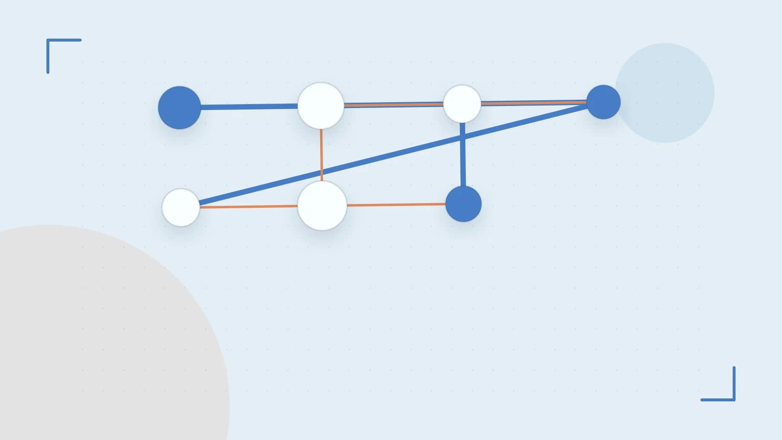 Editorial illustration of an algorithmic node graph with branching paths and a highlighted result