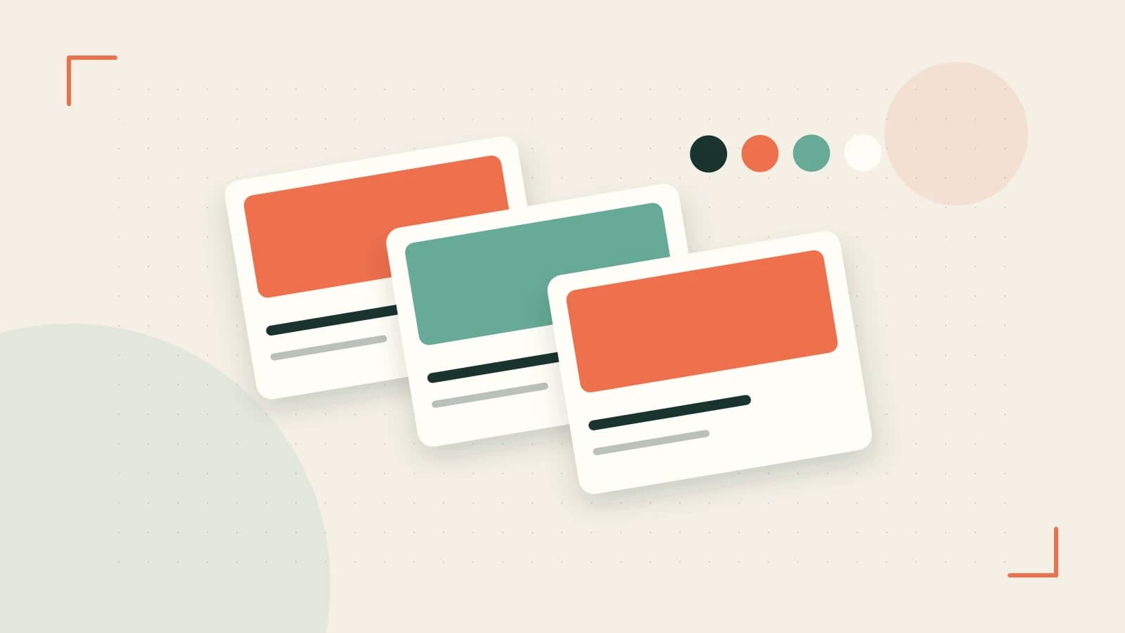 Editorial illustration of responsive browser layouts, overlapping design components and a color system