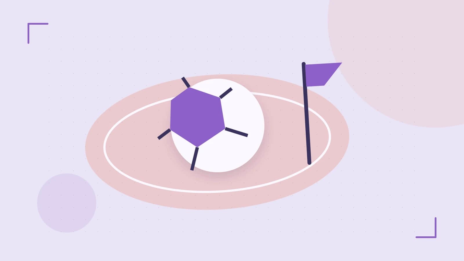 Editorial illustration of a stylized sports ball, stadium geometry and dynamic arcs