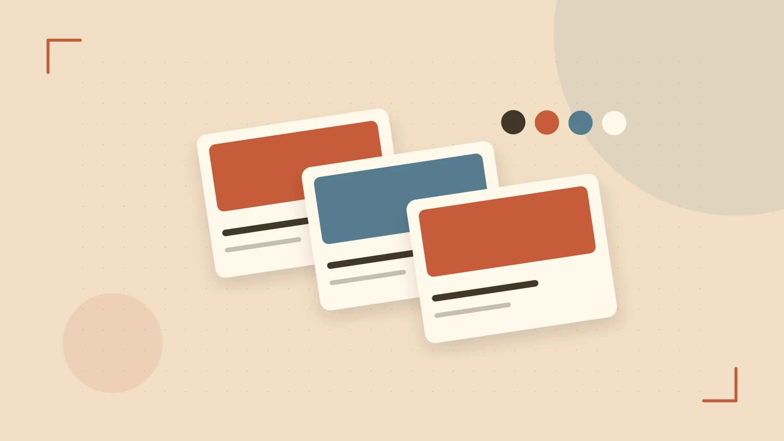 Editorial illustration of responsive browser layouts, overlapping design components and a color system