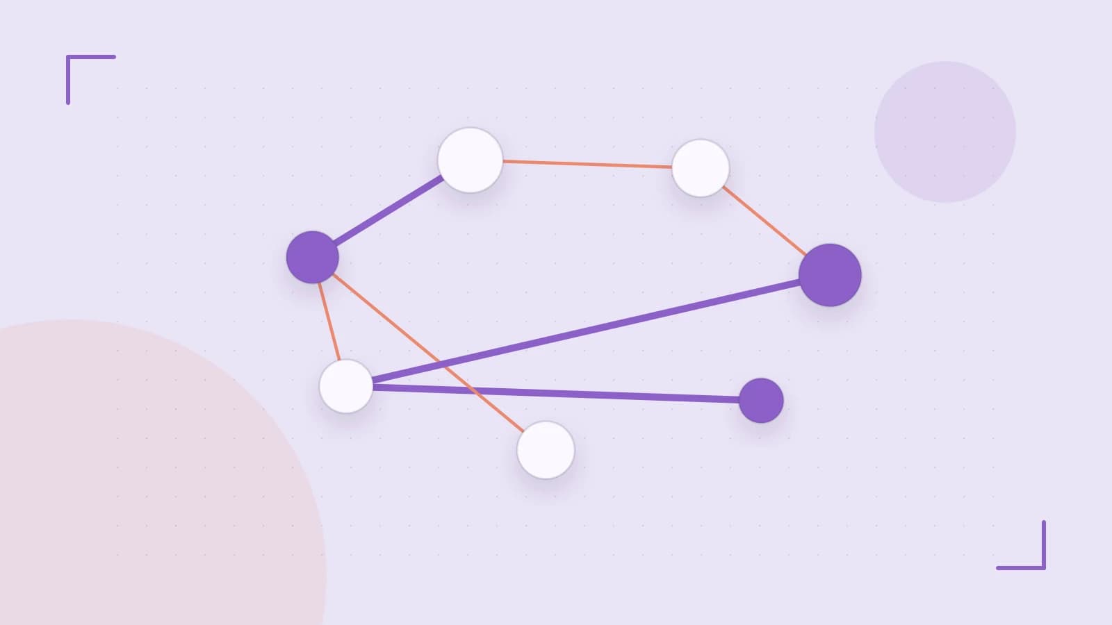 Editorial illustration of an algorithmic node graph with branching paths and a highlighted result