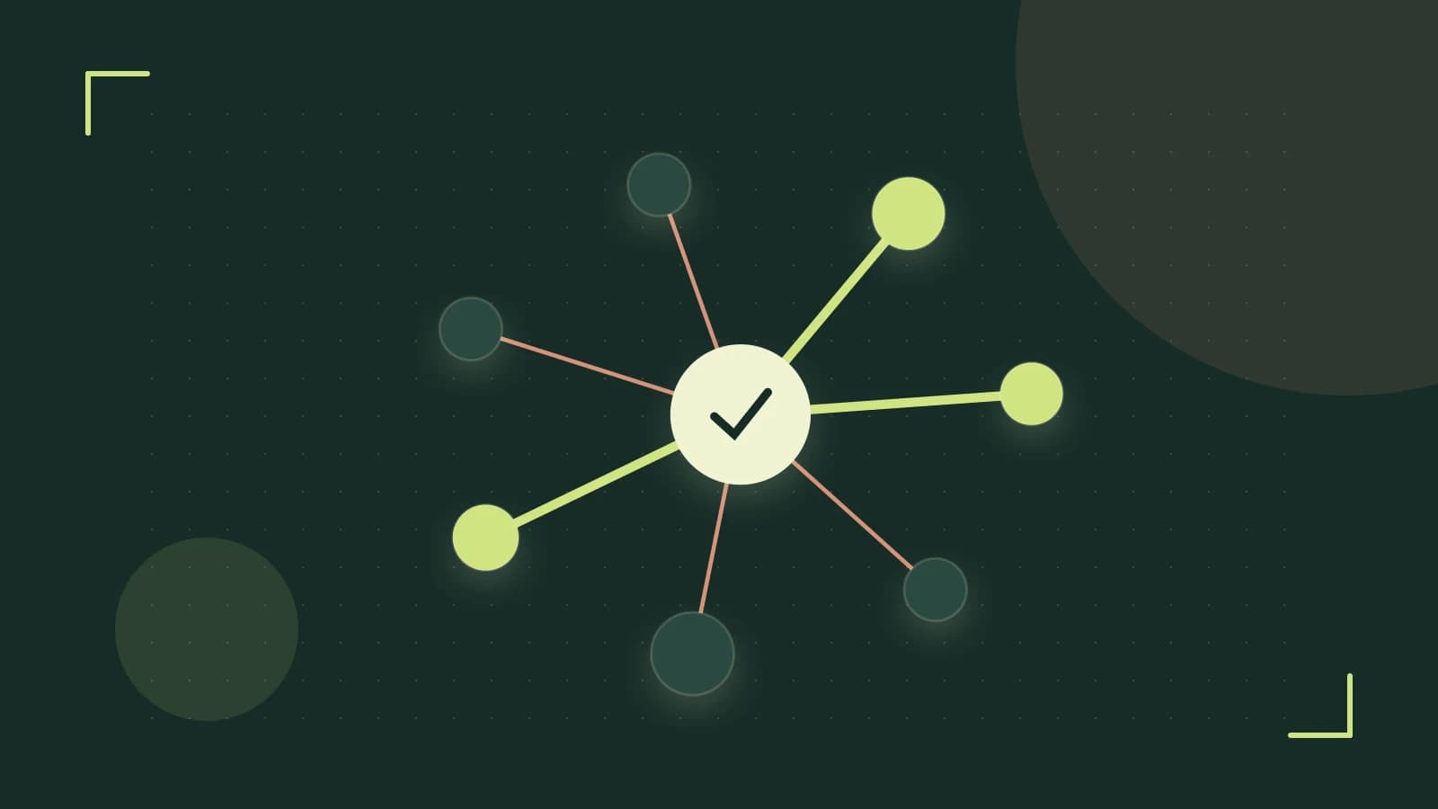 Editorial illustration of an algorithmic node graph with branching paths and a highlighted result