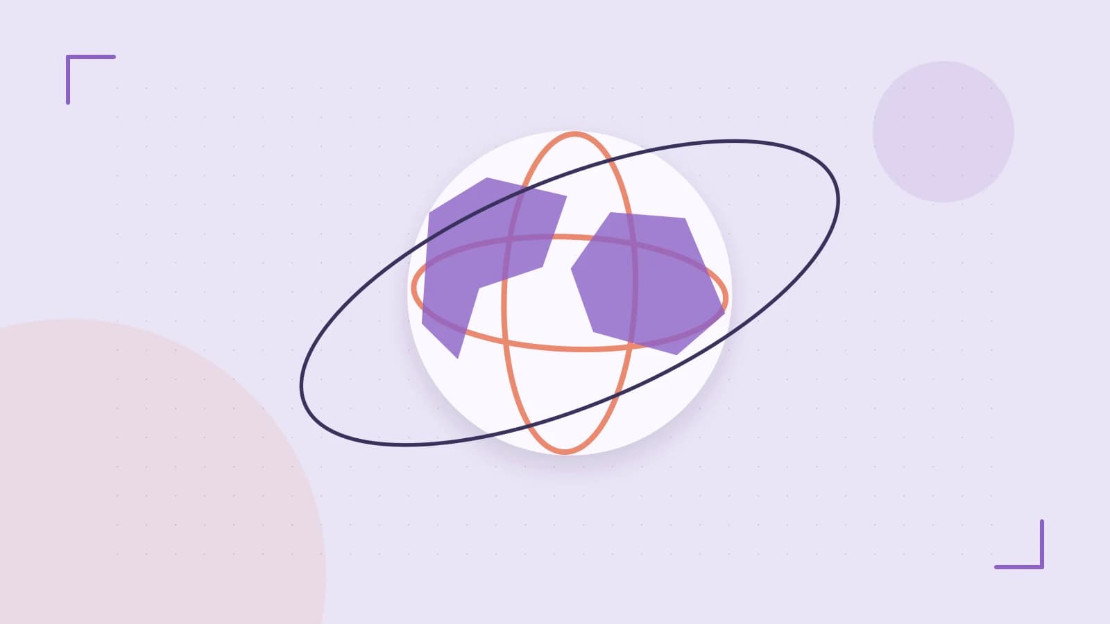 Editorial illustration of an editorial globe with meridians and layered geographic shapes