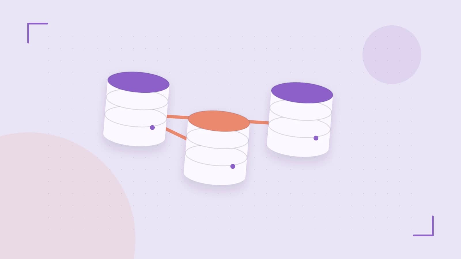 Editorial illustration of structured records, database cylinders and relationships between tables