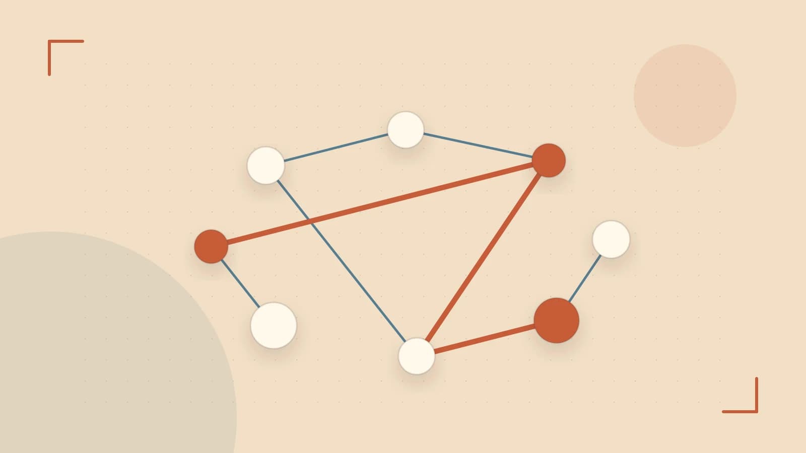 Editorial illustration of an algorithmic node graph with branching paths and a highlighted result