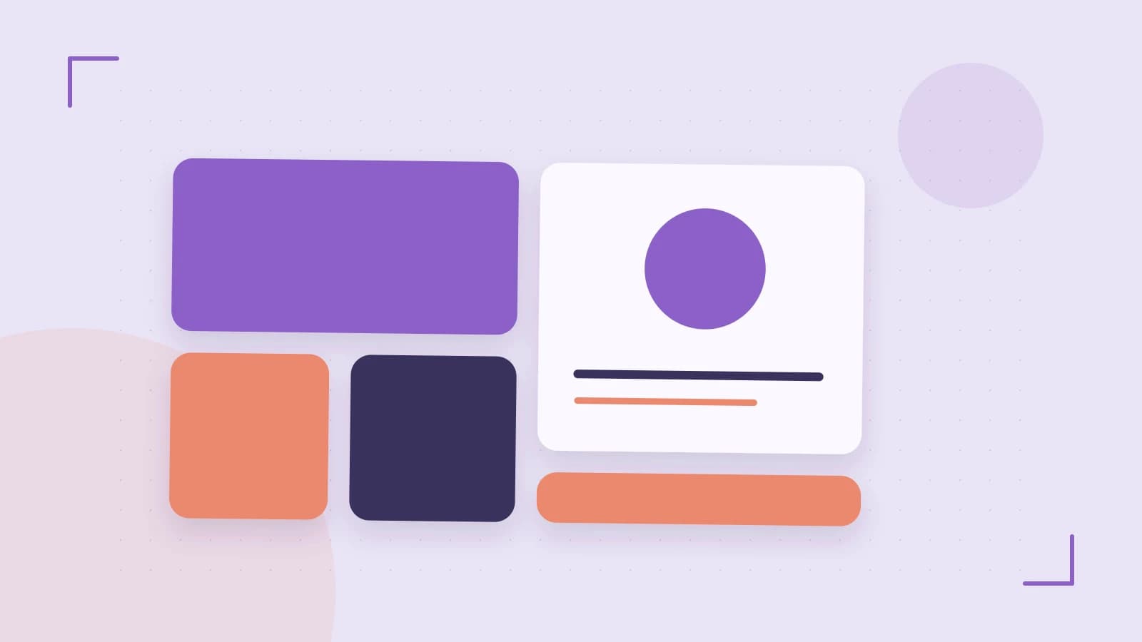 Editorial illustration of responsive browser layouts, overlapping design components and a color system