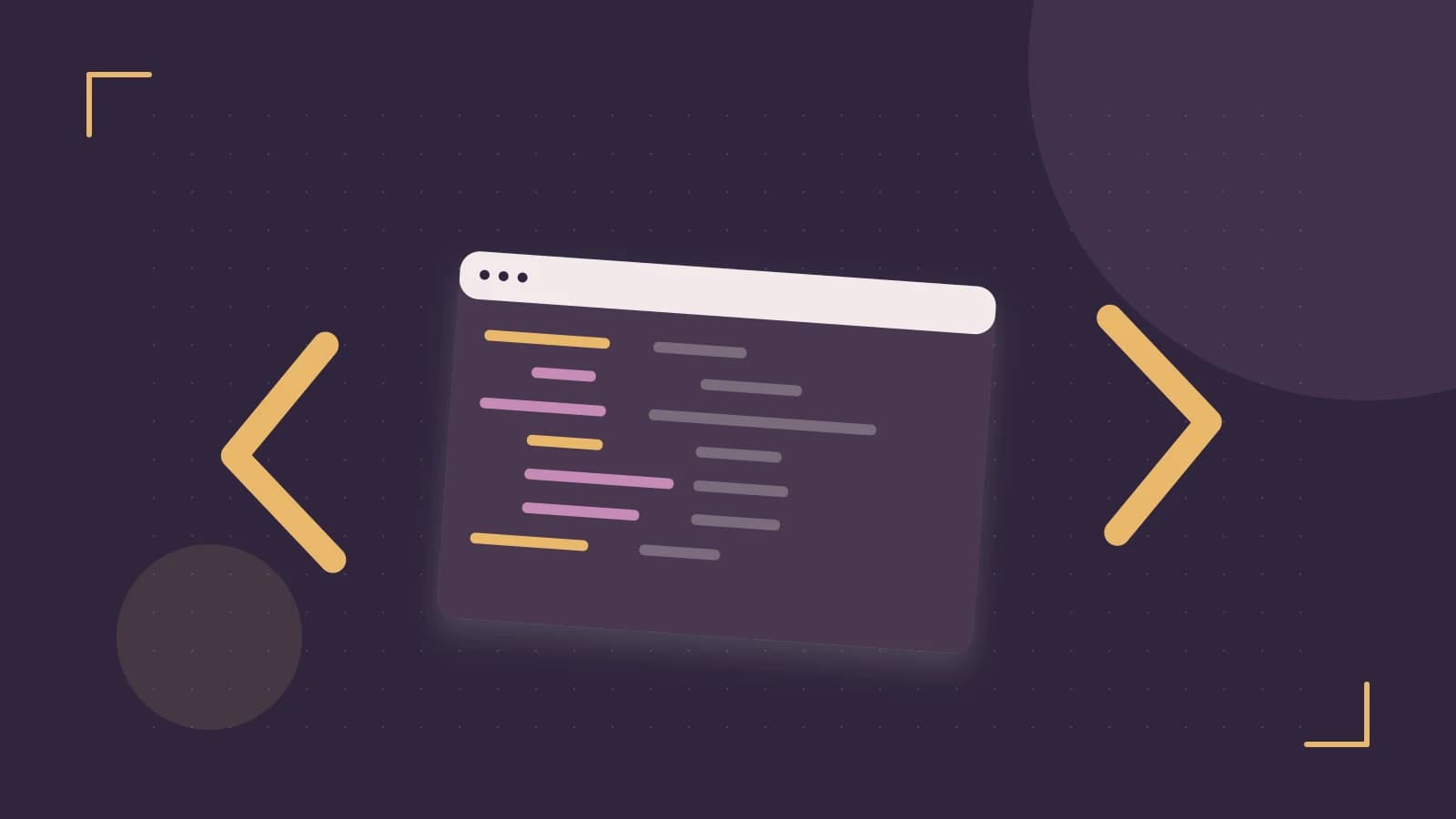Editorial illustration of an abstract code editor, syntax blocks and oversized programming brackets