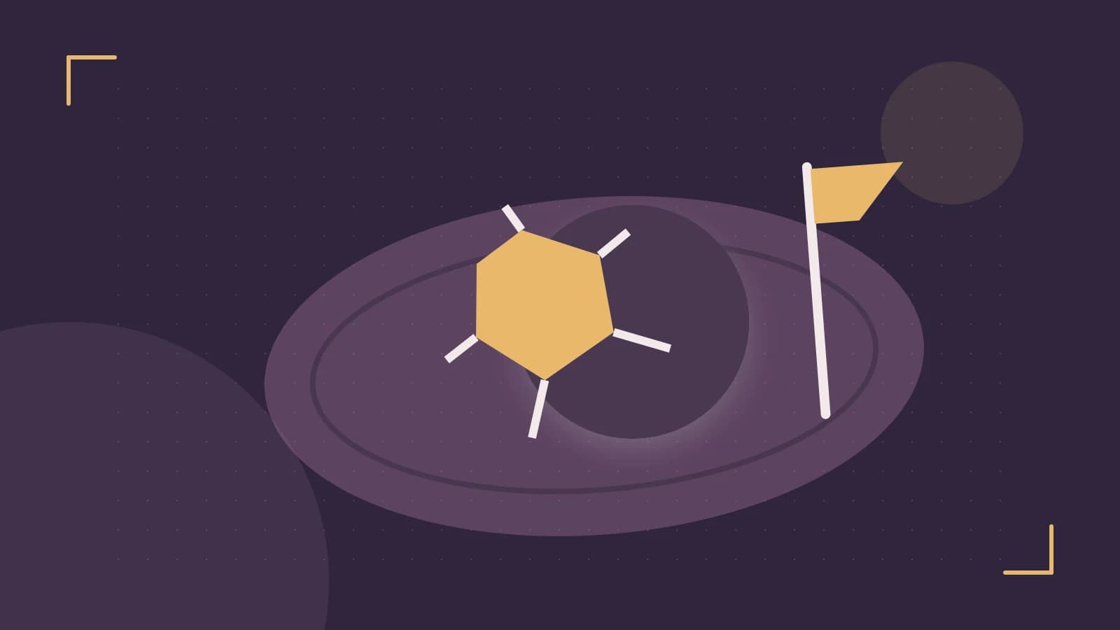 Editorial illustration of a stylized sports ball, stadium geometry and dynamic arcs