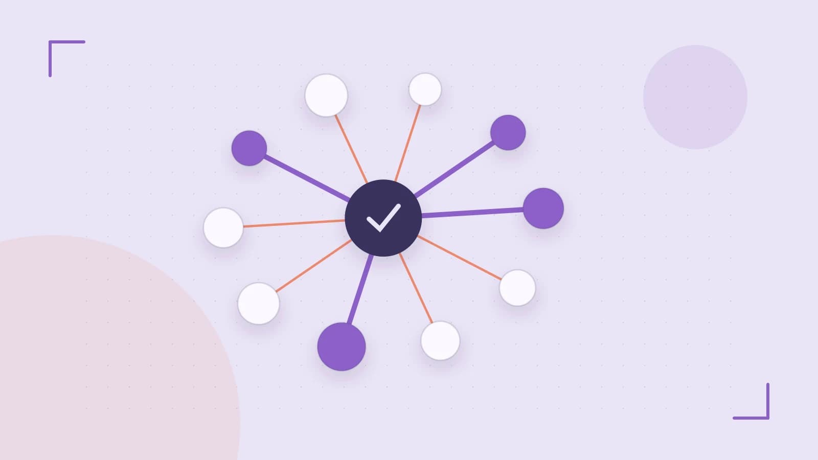 Editorial illustration of an algorithmic node graph with branching paths and a highlighted result