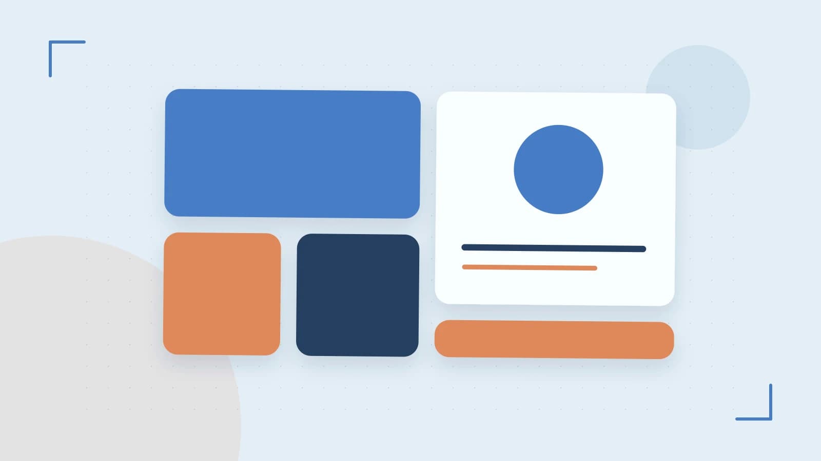 Editorial illustration of responsive browser layouts, overlapping design components and a color system