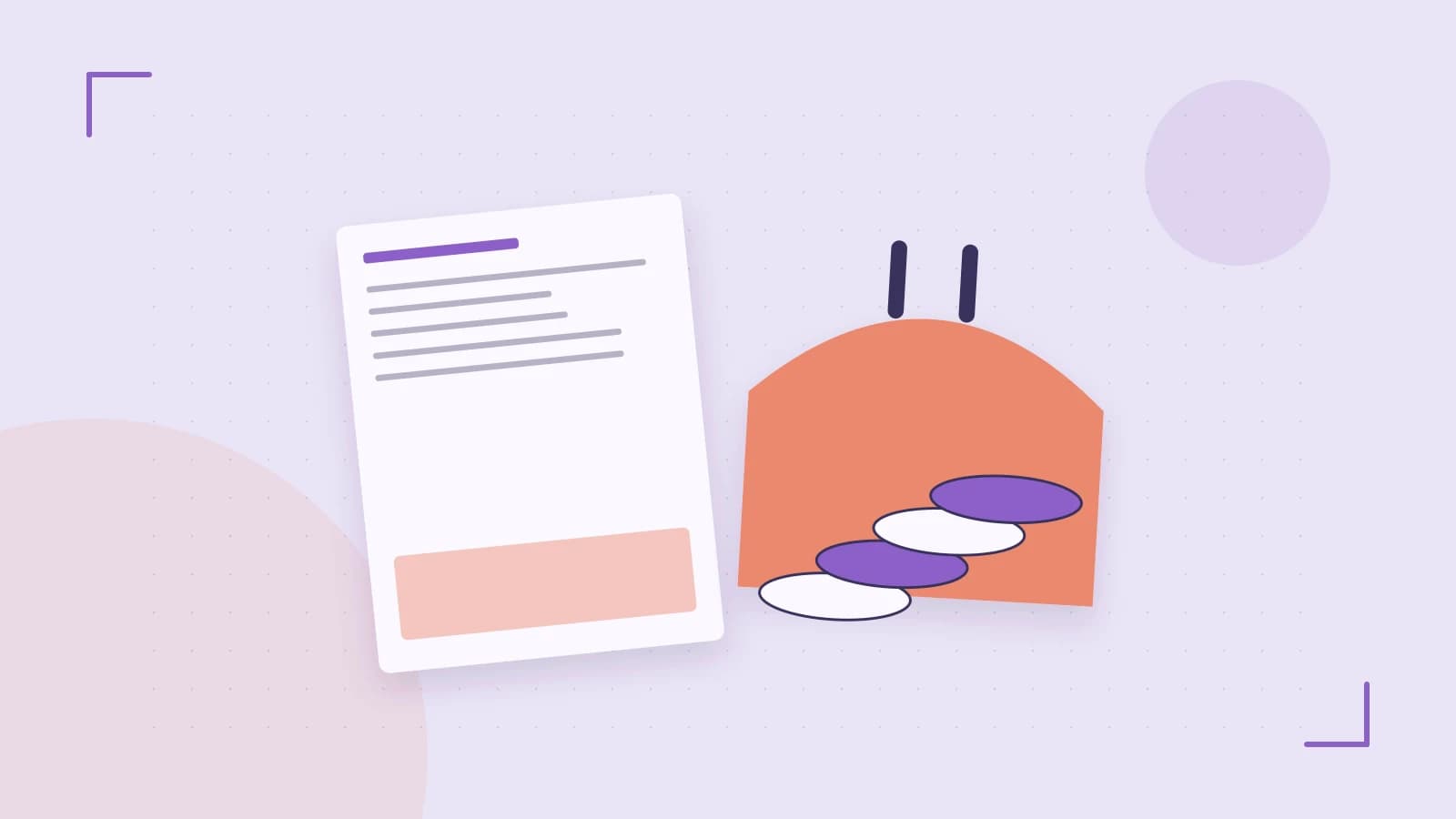 Editorial illustration of abstract coins, a payment card and a geometric financial chart without data labels