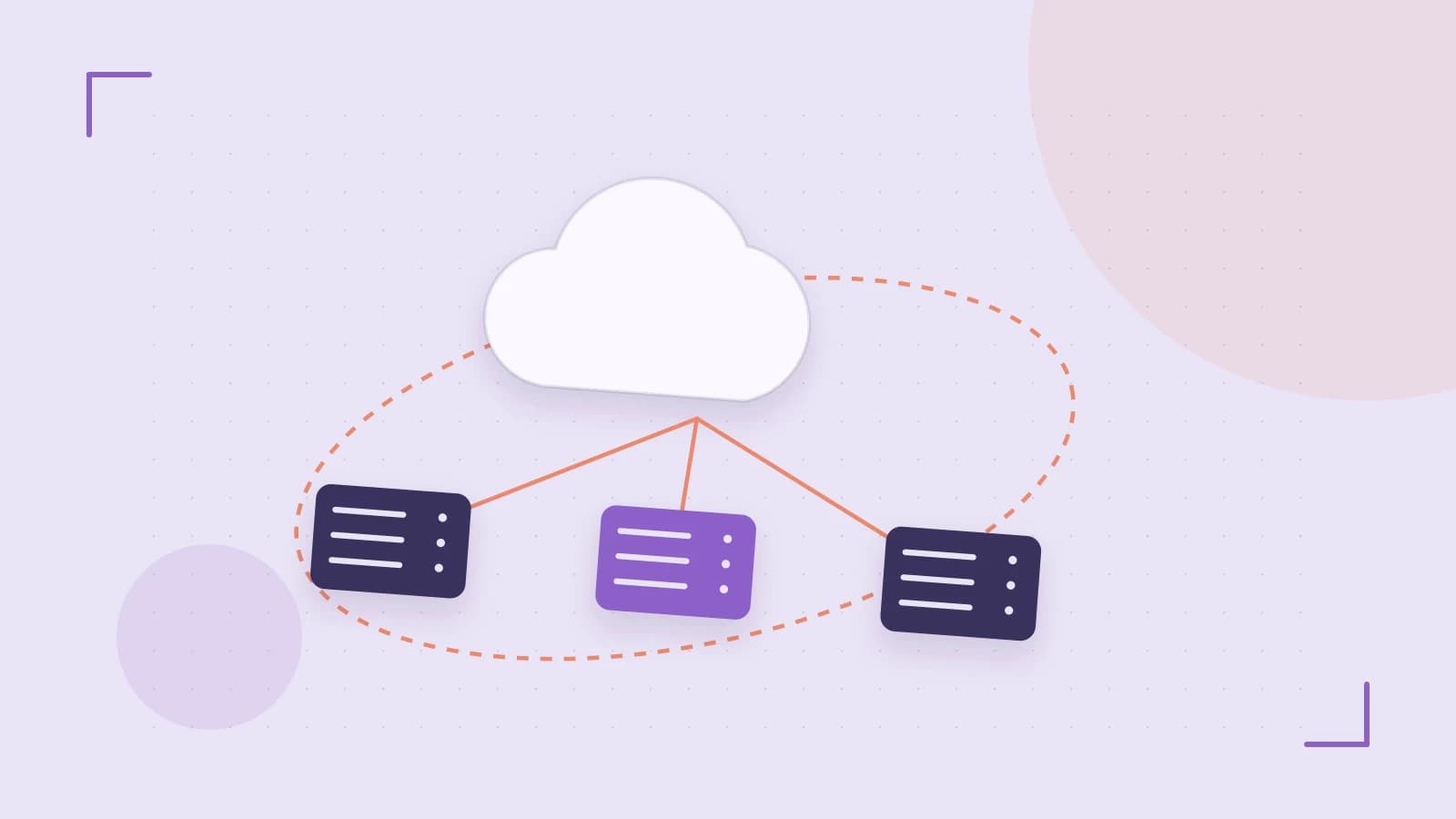 Editorial illustration of cloud infrastructure, connected server racks and an orbital service map
