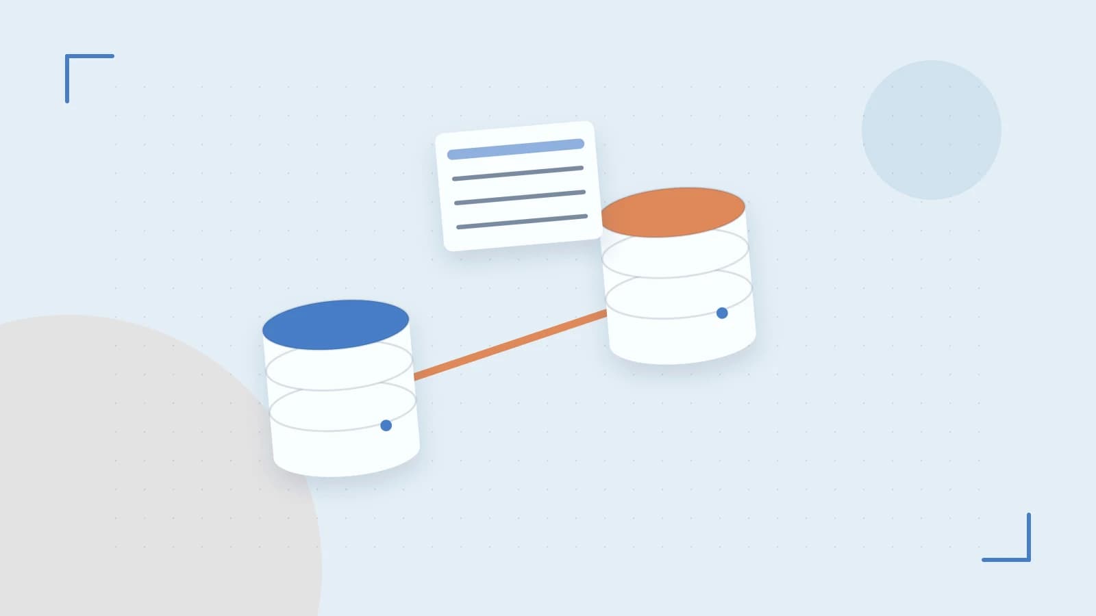 Editorial illustration of structured records, database cylinders and relationships between tables