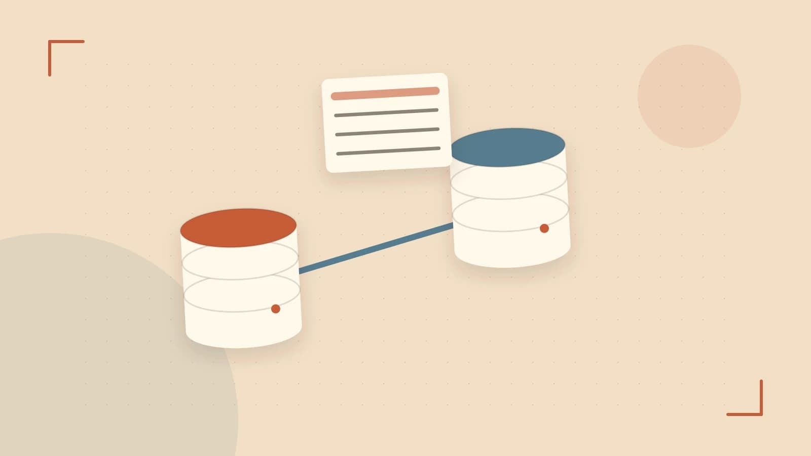 Editorial illustration of structured records, database cylinders and relationships between tables