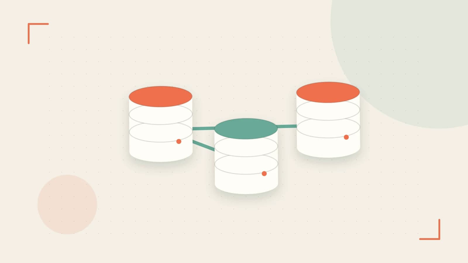 Editorial illustration of structured records, database cylinders and relationships between tables