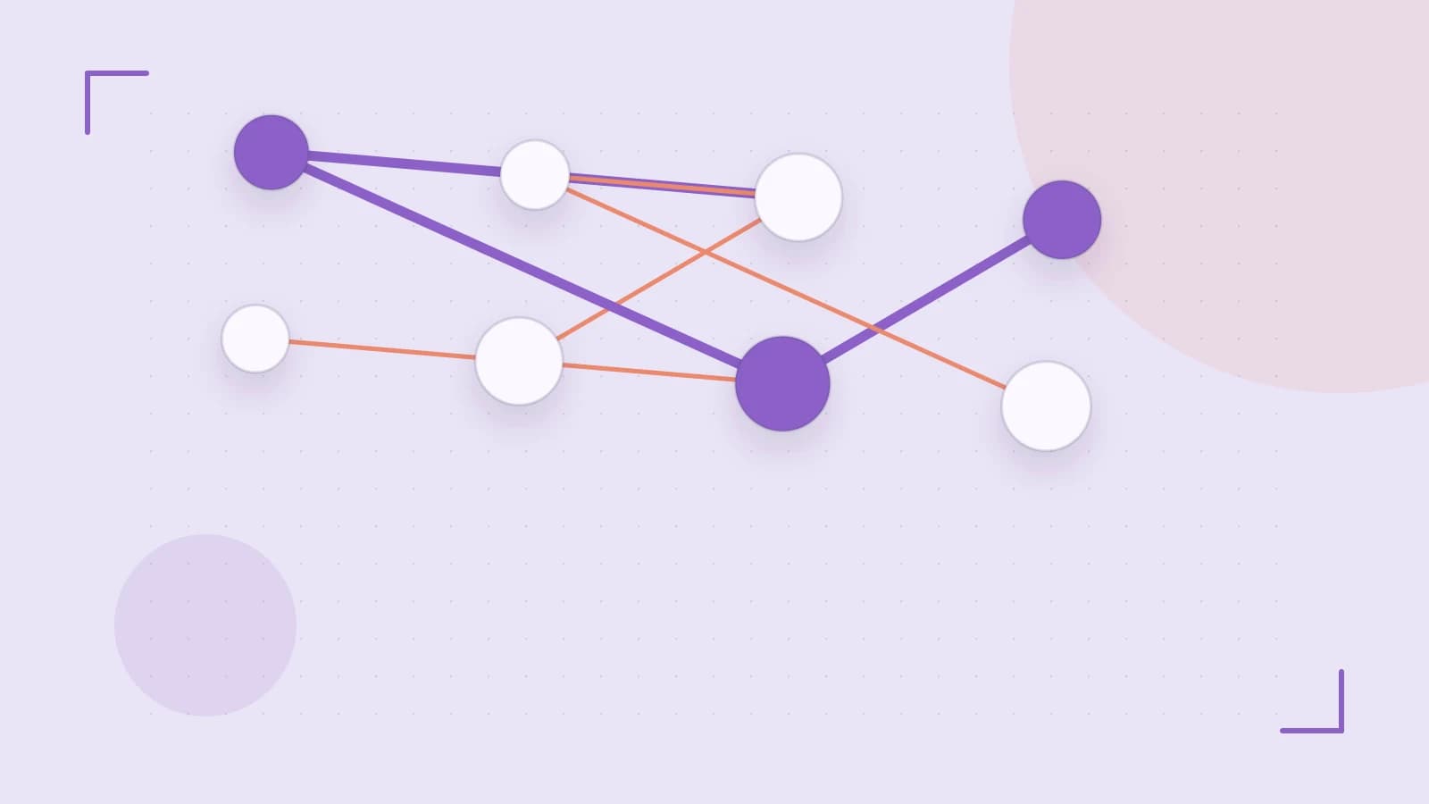 Editorial illustration of an algorithmic node graph with branching paths and a highlighted result