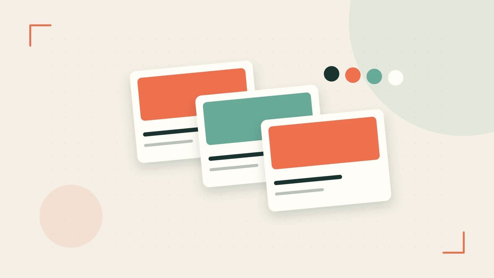 Editorial illustration of responsive browser layouts, overlapping design components and a color system