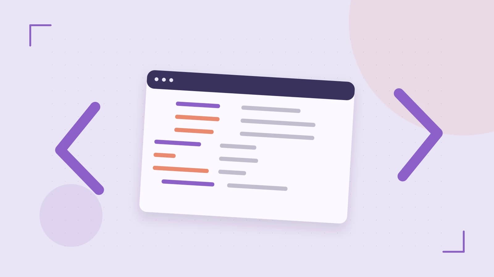 Editorial illustration of an abstract code editor, syntax blocks and oversized programming brackets