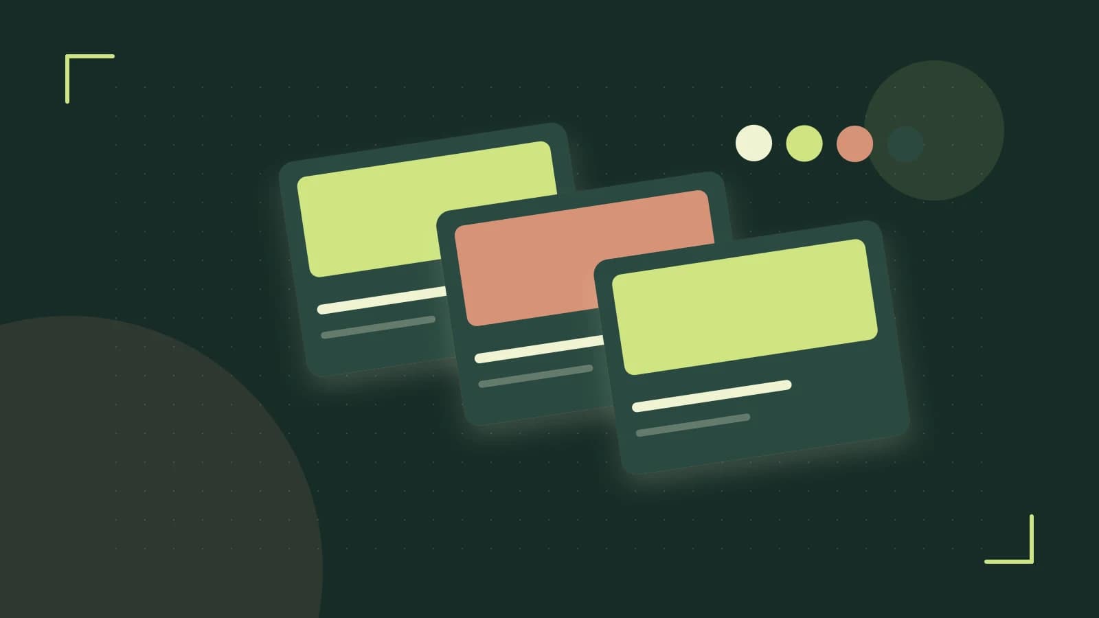 Editorial illustration of responsive browser layouts, overlapping design components and a color system