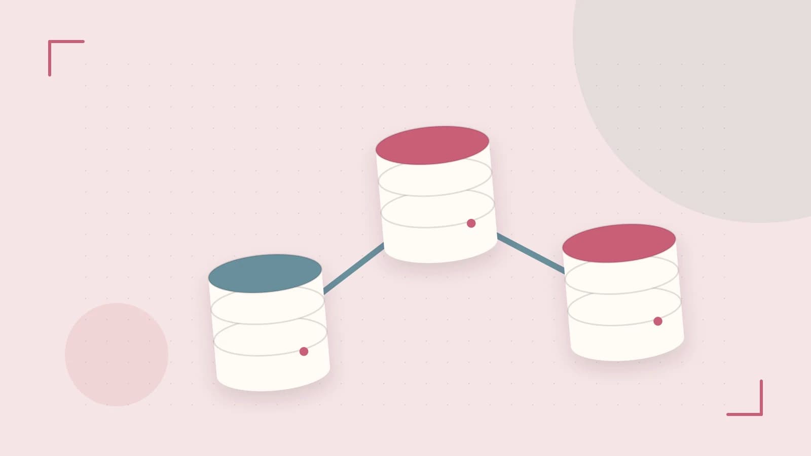 Editorial illustration of structured records, database cylinders and relationships between tables
