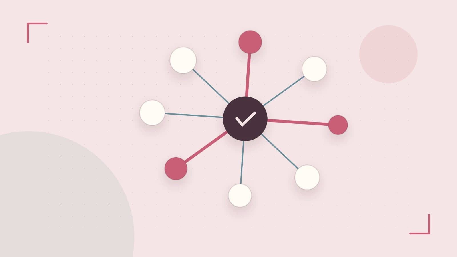 Editorial illustration of an algorithmic node graph with branching paths and a highlighted result