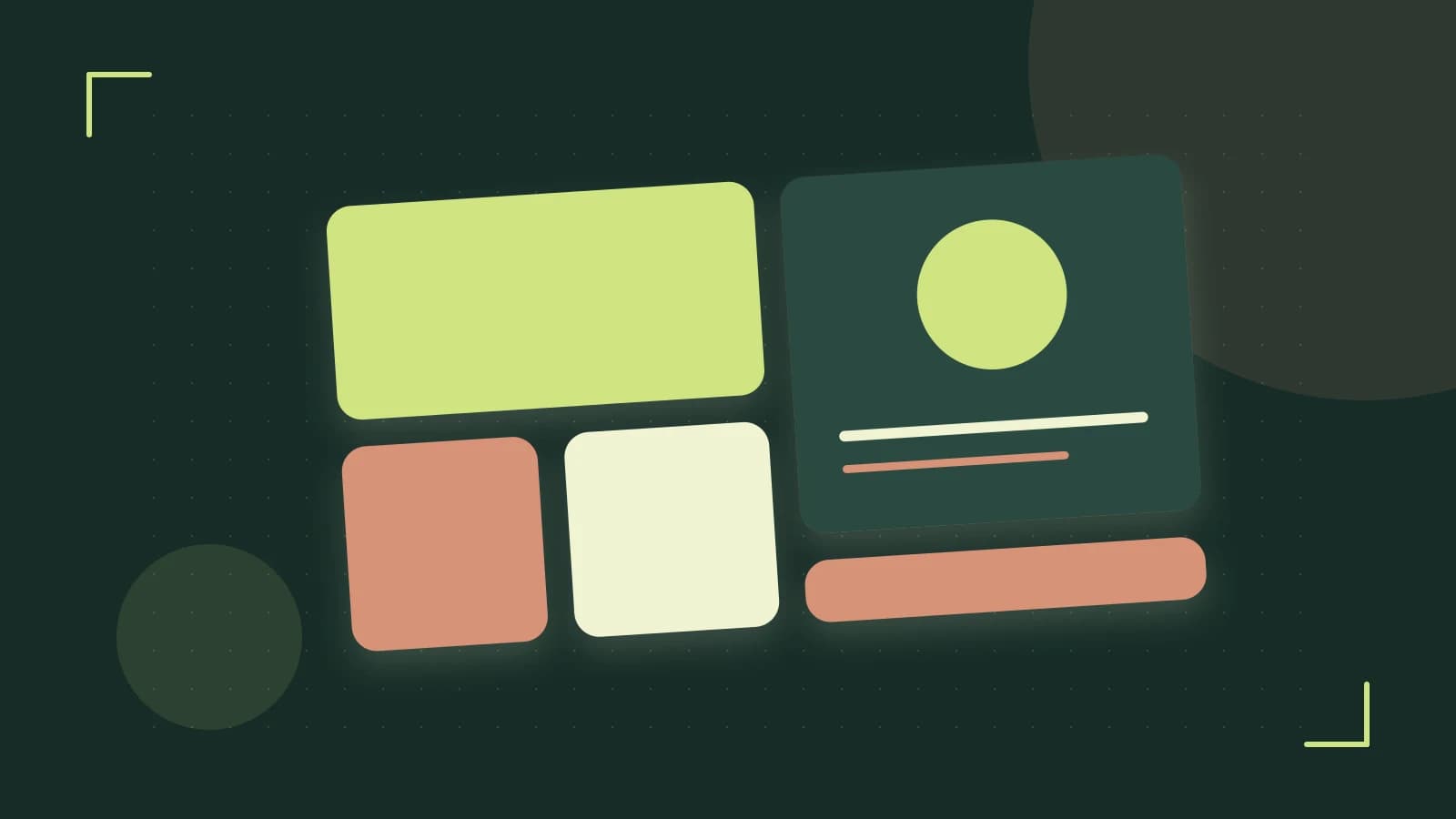 Editorial illustration of responsive browser layouts, overlapping design components and a color system