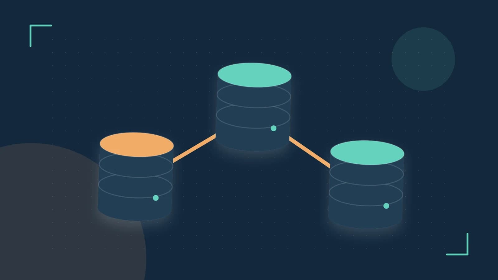 Editorial illustration of structured records, database cylinders and relationships between tables