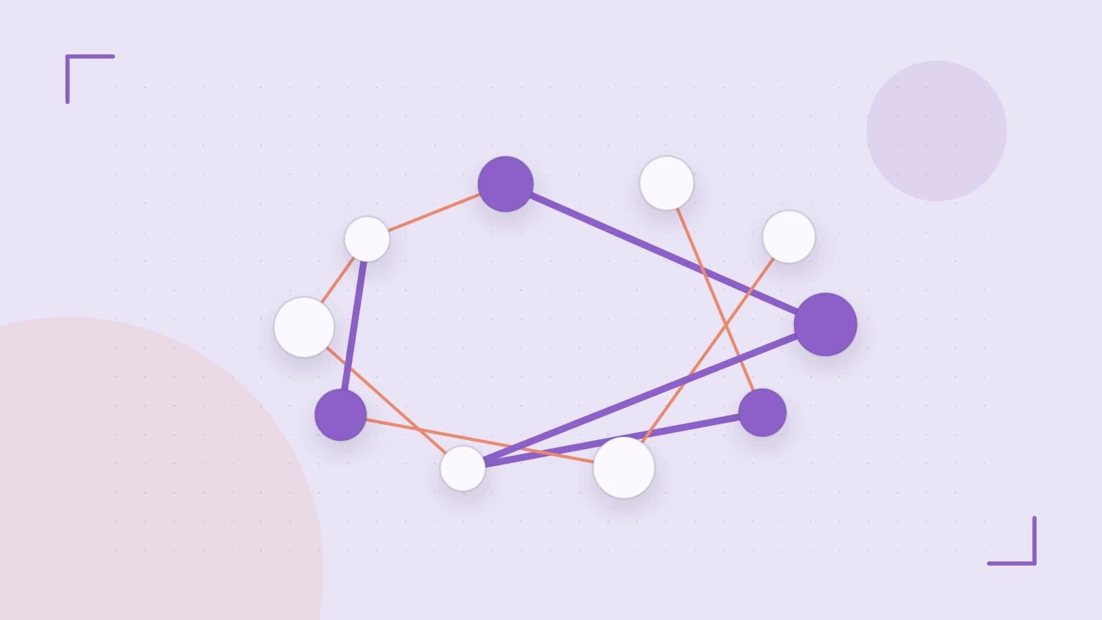 Editorial illustration of an algorithmic node graph with branching paths and a highlighted result