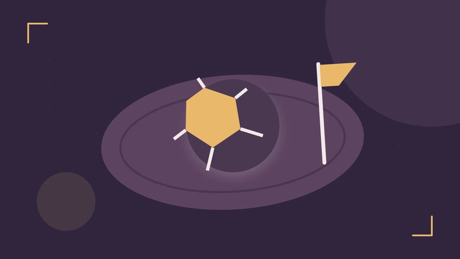 Editorial illustration of a stylized sports ball, stadium geometry and dynamic arcs