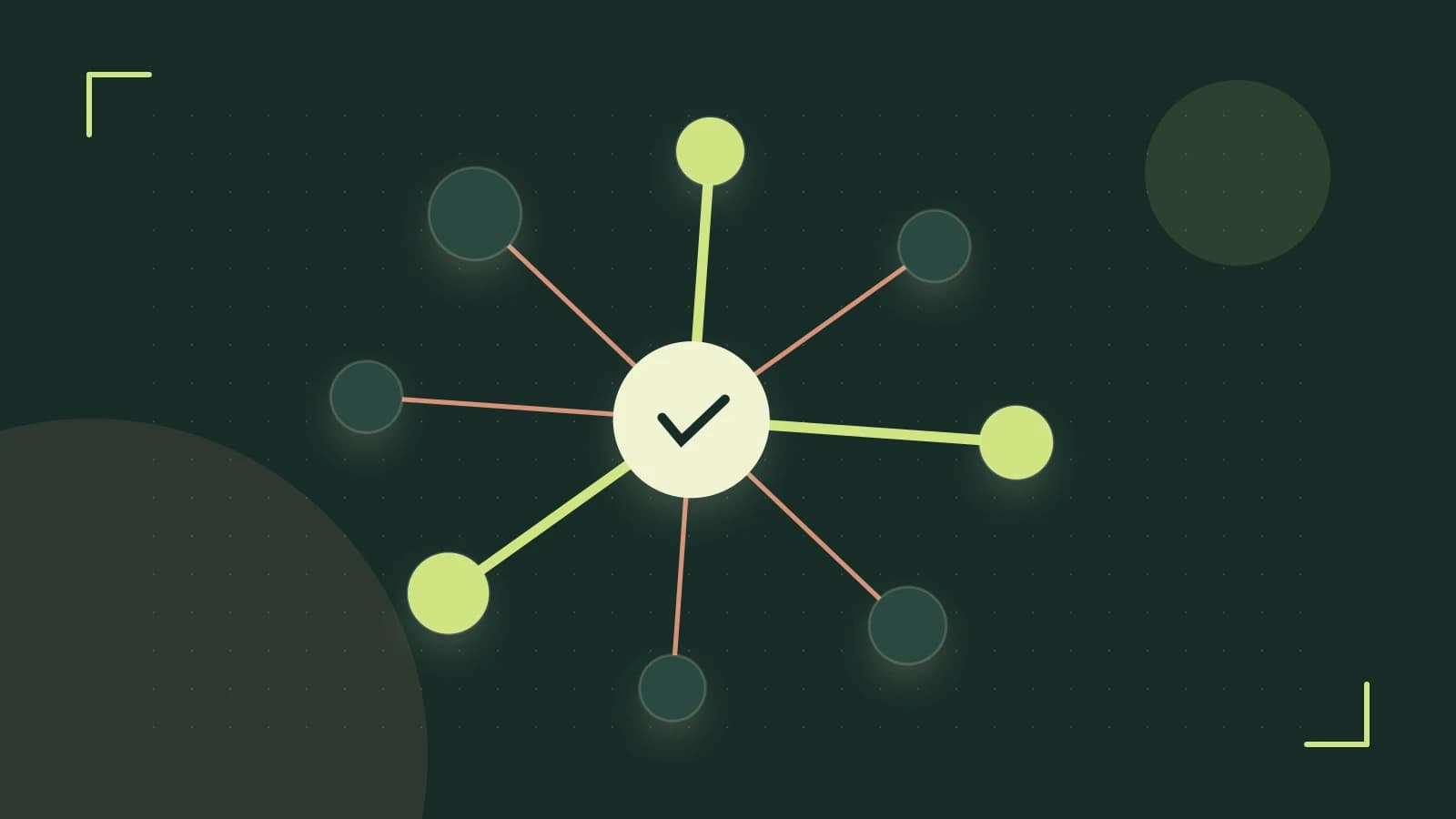 Editorial illustration of an algorithmic node graph with branching paths and a highlighted result