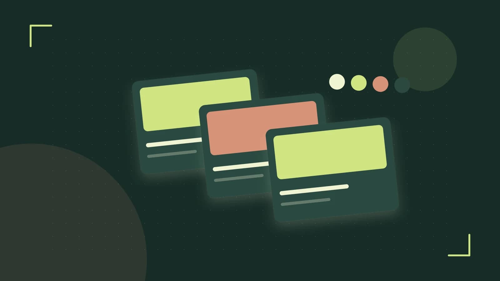 Editorial illustration of responsive browser layouts, overlapping design components and a color system