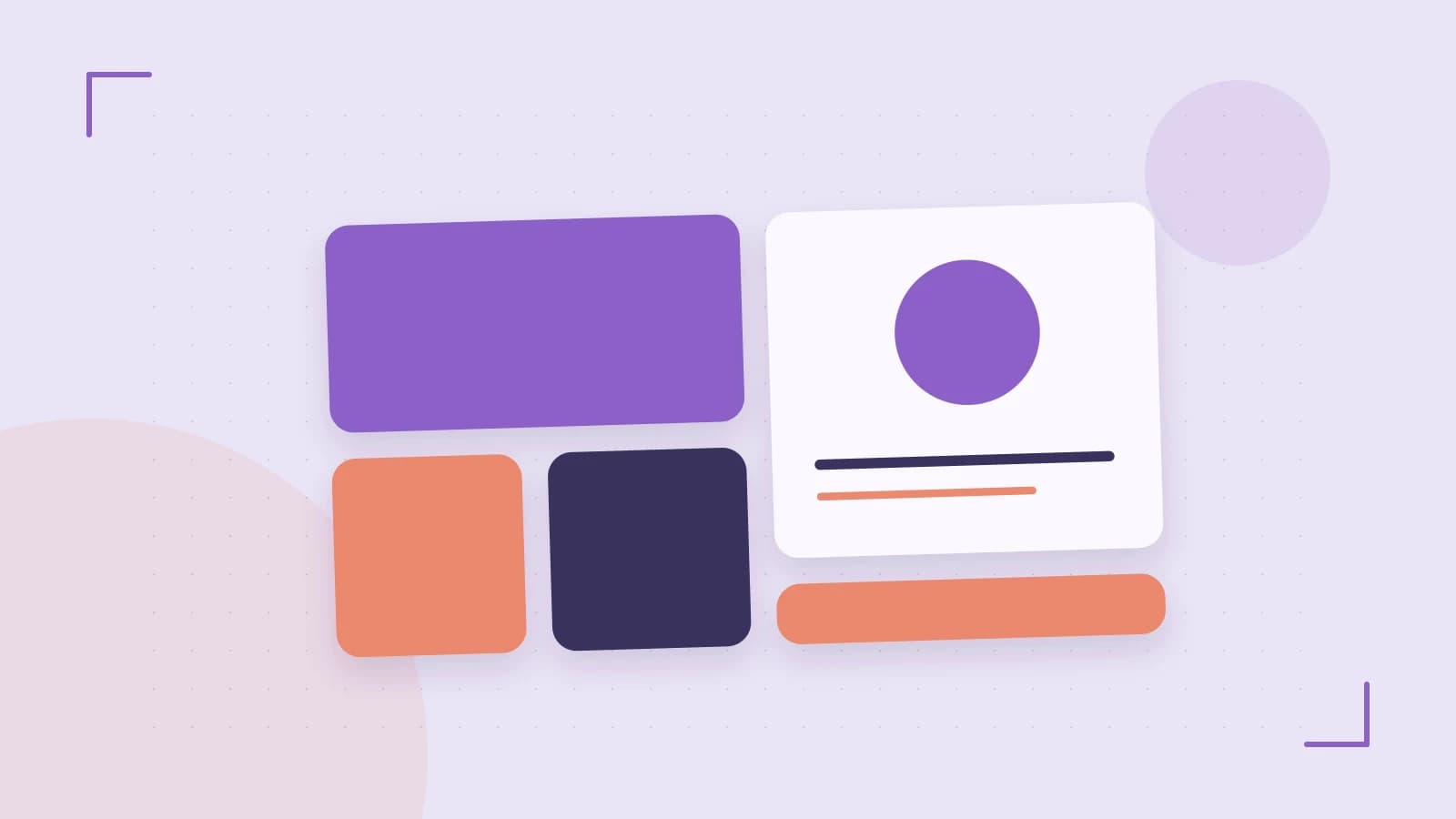 Editorial illustration of responsive browser layouts, overlapping design components and a color system