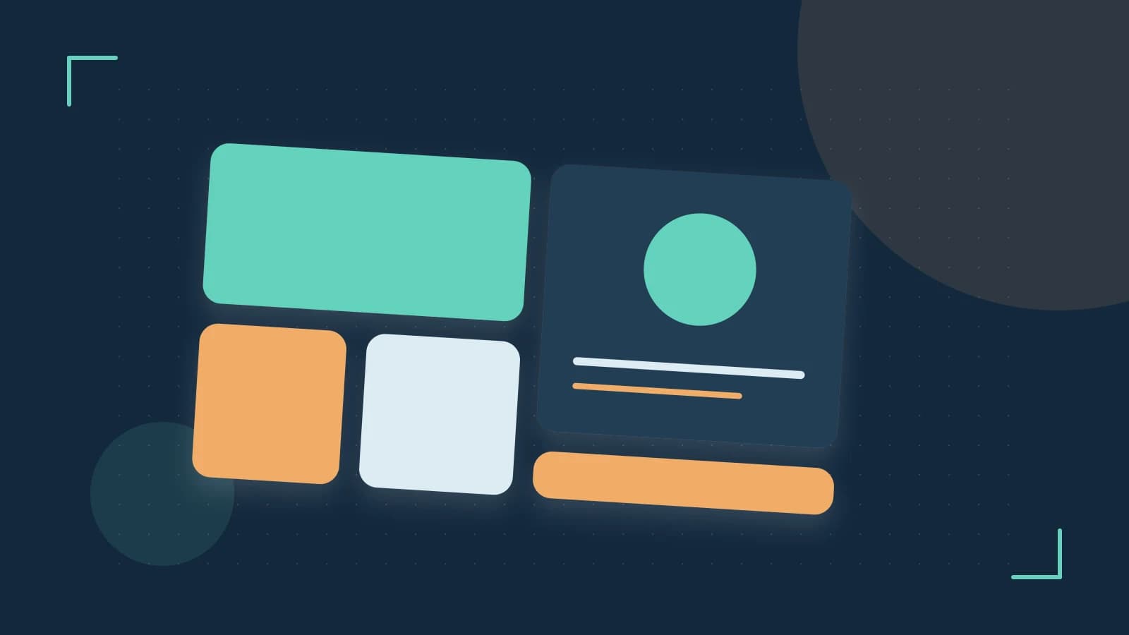 Editorial illustration of responsive browser layouts, overlapping design components and a color system